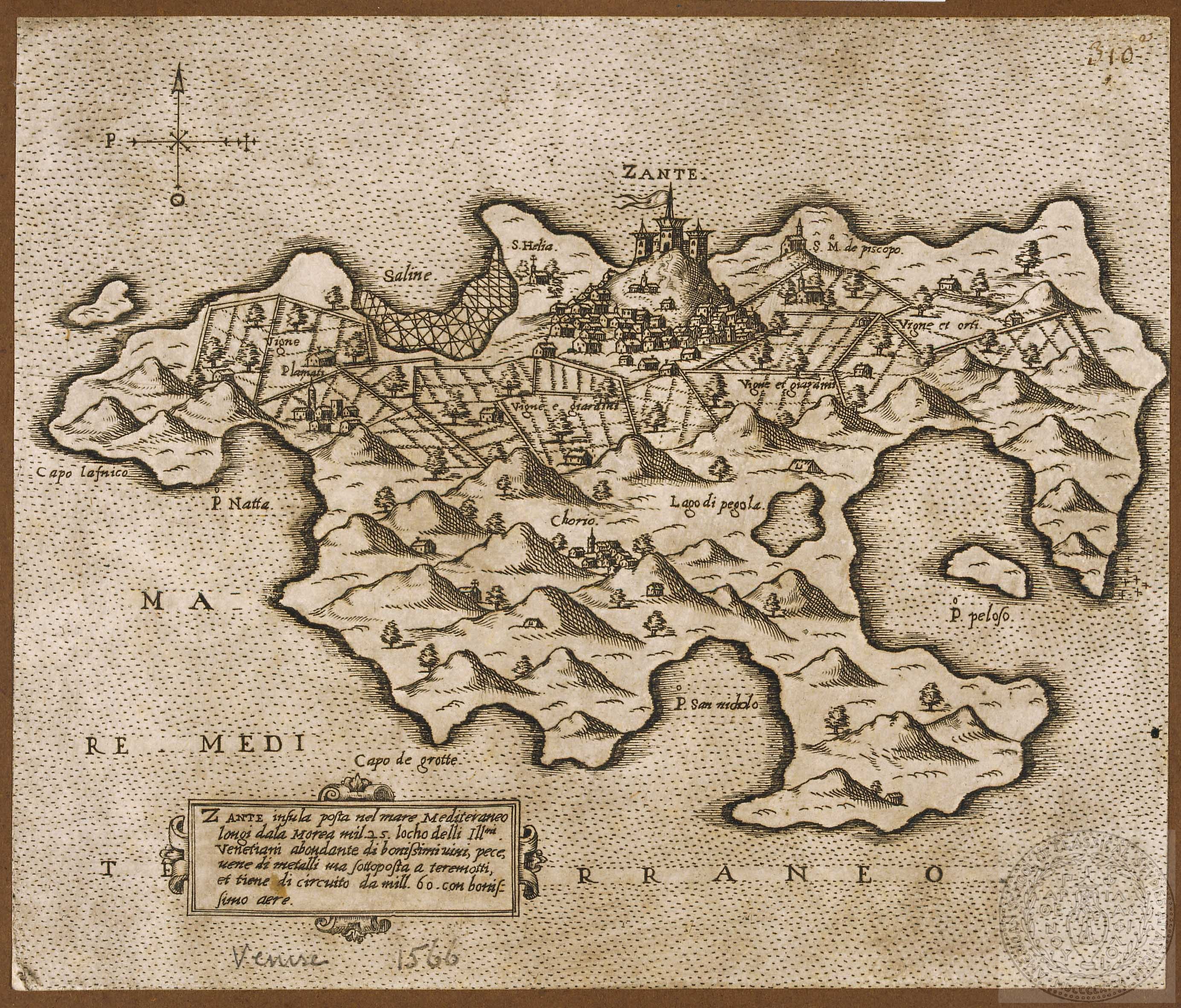 Zante insula posta nel mae Mediteraneo [sic] longi dala Morea mil 25…